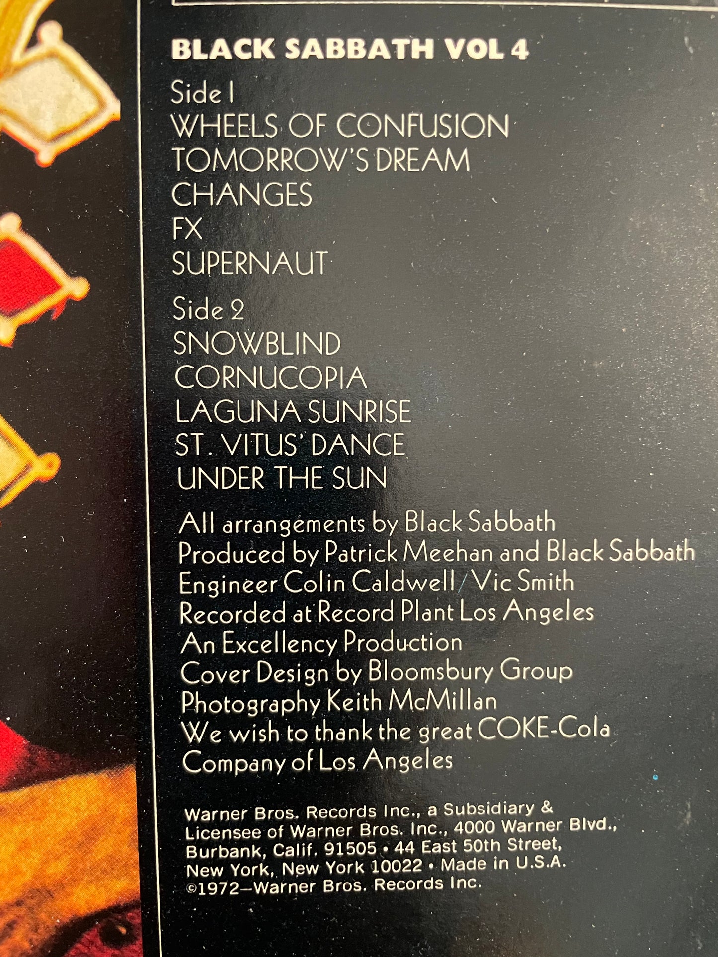 BLACK SABBATH VOL 4 - Canadian Press Vinyl LP